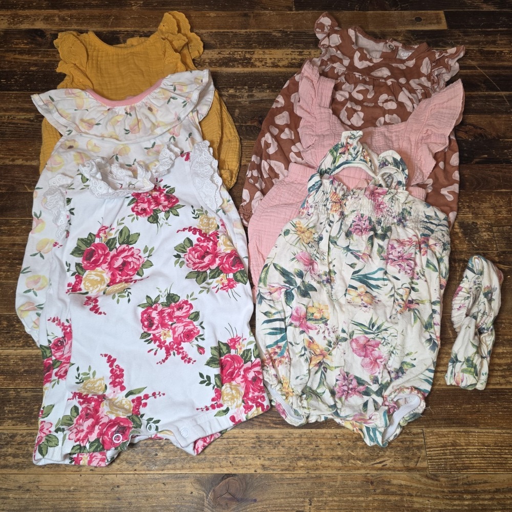 Baby Girl Size 6-9 Mo Lot Of 6 Rompers Jumpers Bubbles Soft Comfy Bundle